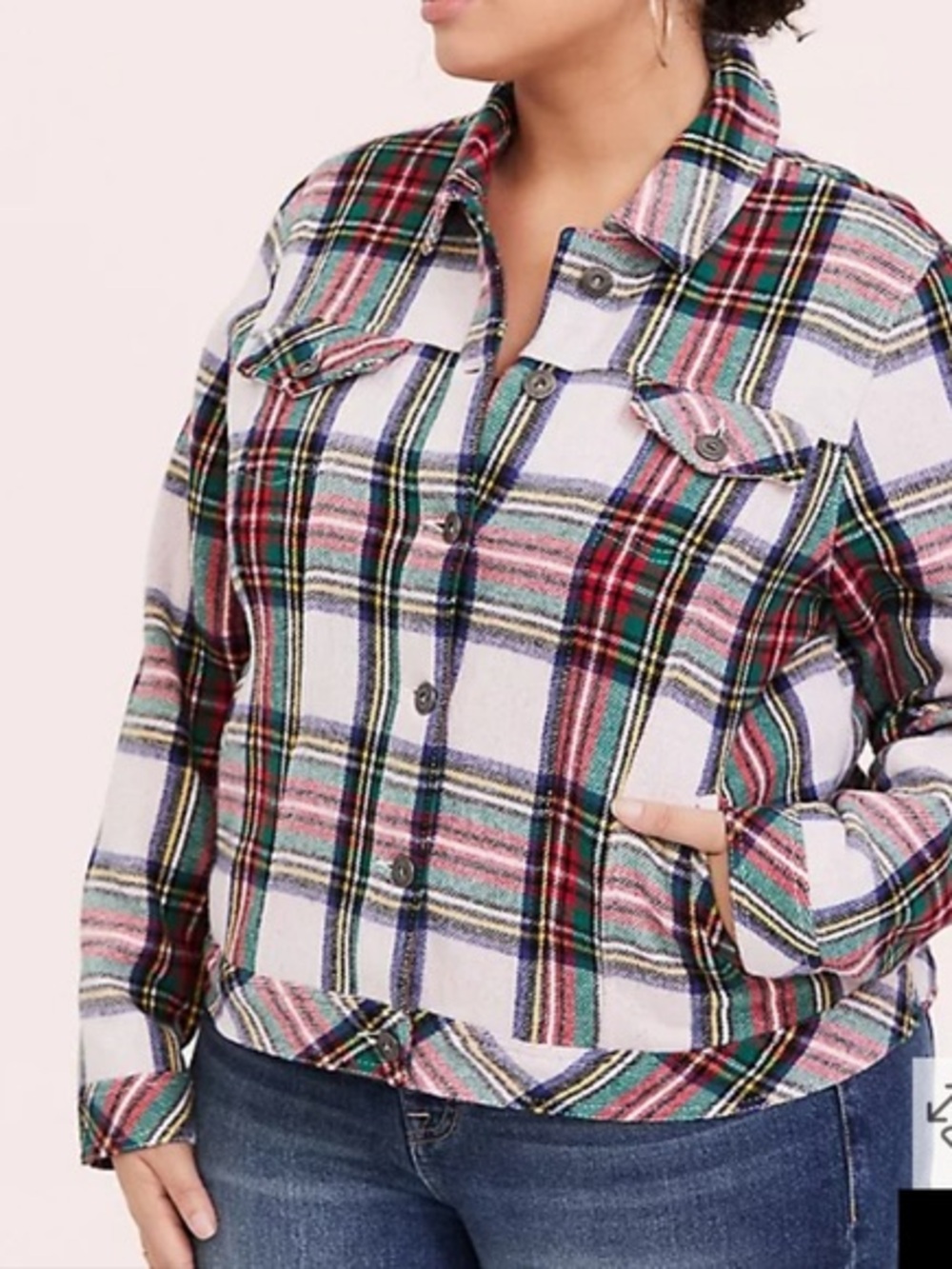 Torrid Plaid Shacket Button-Front Shirt Jacket Red Green Size 3X